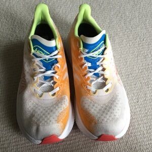 Hoka  Mens  Sneakers in White, Orange, and Blue